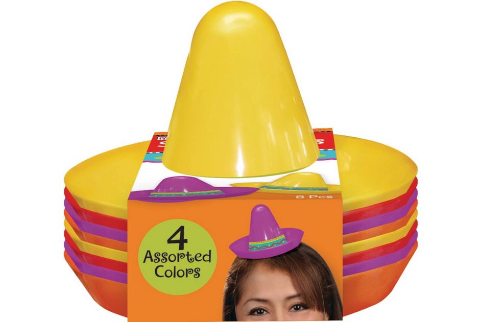 Fiesta Mini Plastic Sombrero Hats, Multi-Coloured, One Size, 8-pk