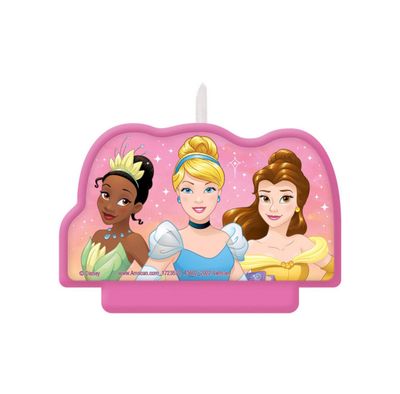 Disney Princess Once Upon A Time Tiana/Cinderella/Belle Crown Double Sided Wax Candle, Pink/Gold, 3.5-in,