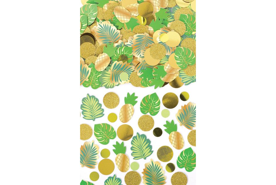 Pineapple &amp; Palm Leaf Glitter Confetti Table Scatter Decoration, Green/Gold, 2.5-oz, for Summer Party