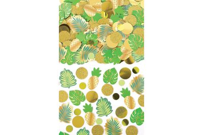 Pineapple &amp; Palm Leaf Glitter Confetti Table Scatter Decoration, Green/Gold, 2.5-oz, for Summer Party