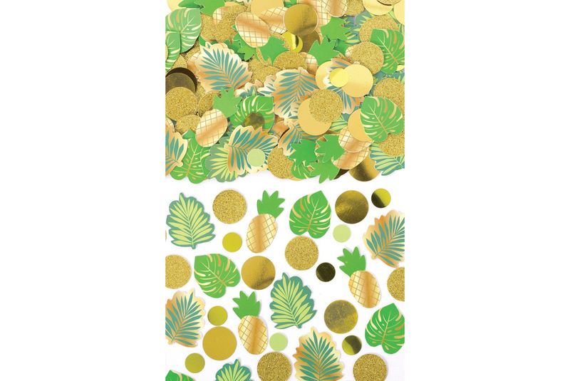 Pineapple &amp; Palm Leaf Glitter Confetti Table Scatter Decoration, Green/Gold, 2.5-oz, for Summer Party