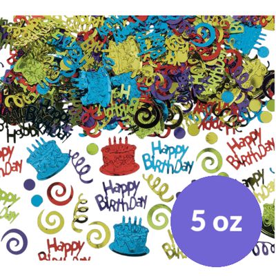 &quot;Happy Birthday&quot; Birthday Cake Metallic Confetti Table Scatter Decoration – Assorted Colors, 5.0oz