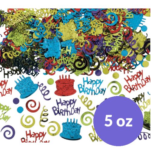 &quot;Happy Birthday&quot; Birthday Cake Metallic Confetti Table Scatter Decoration – Assorted Colors, 5.0oz