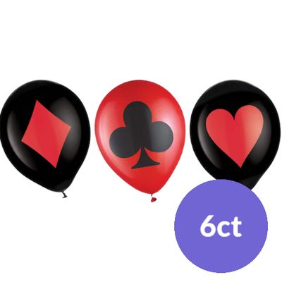 Casino Printed Round Latex Balloons, Black/Red, 6-pk,