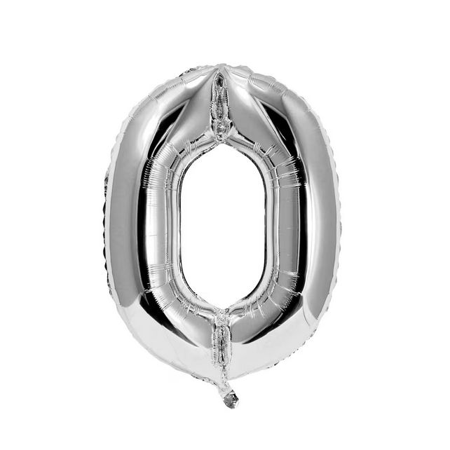 Silver Foil Number Balloons 34 inch, NUMBER: 0