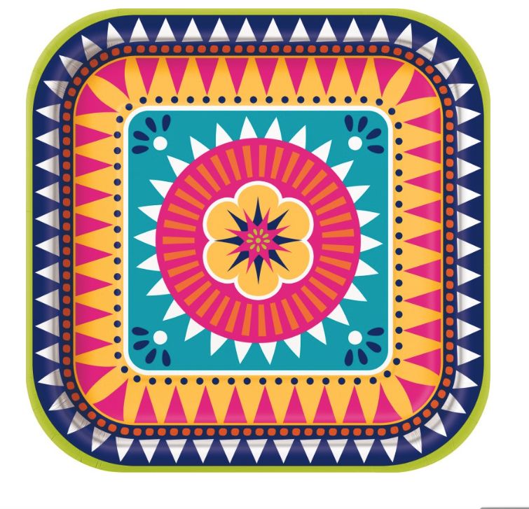 Boho Fiesta Square 9inch  Dinner  Paper Plates  8ct