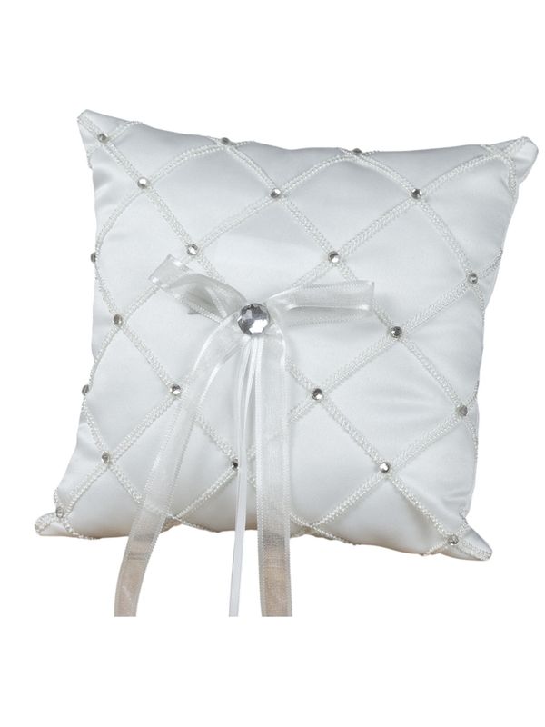 7&quot; Ring Pillow with Rhinestones- White