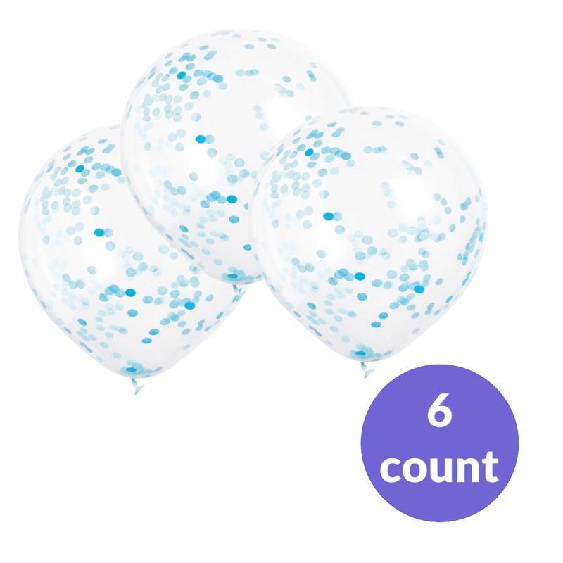 Clear Latex Balloons with Powder Blue Paper Confetti – 12&quot;, 6ct (Pre-Filled)