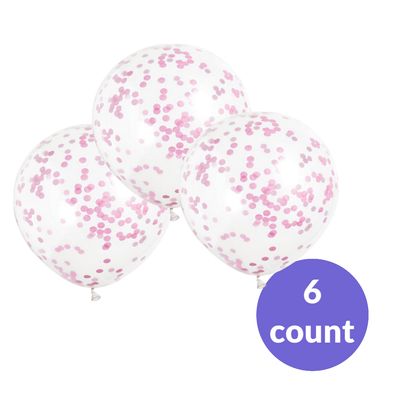 Clear Latex Balloons with Hot Pink Confetti – 12&quot; | 6 Count (Pre-Filled)