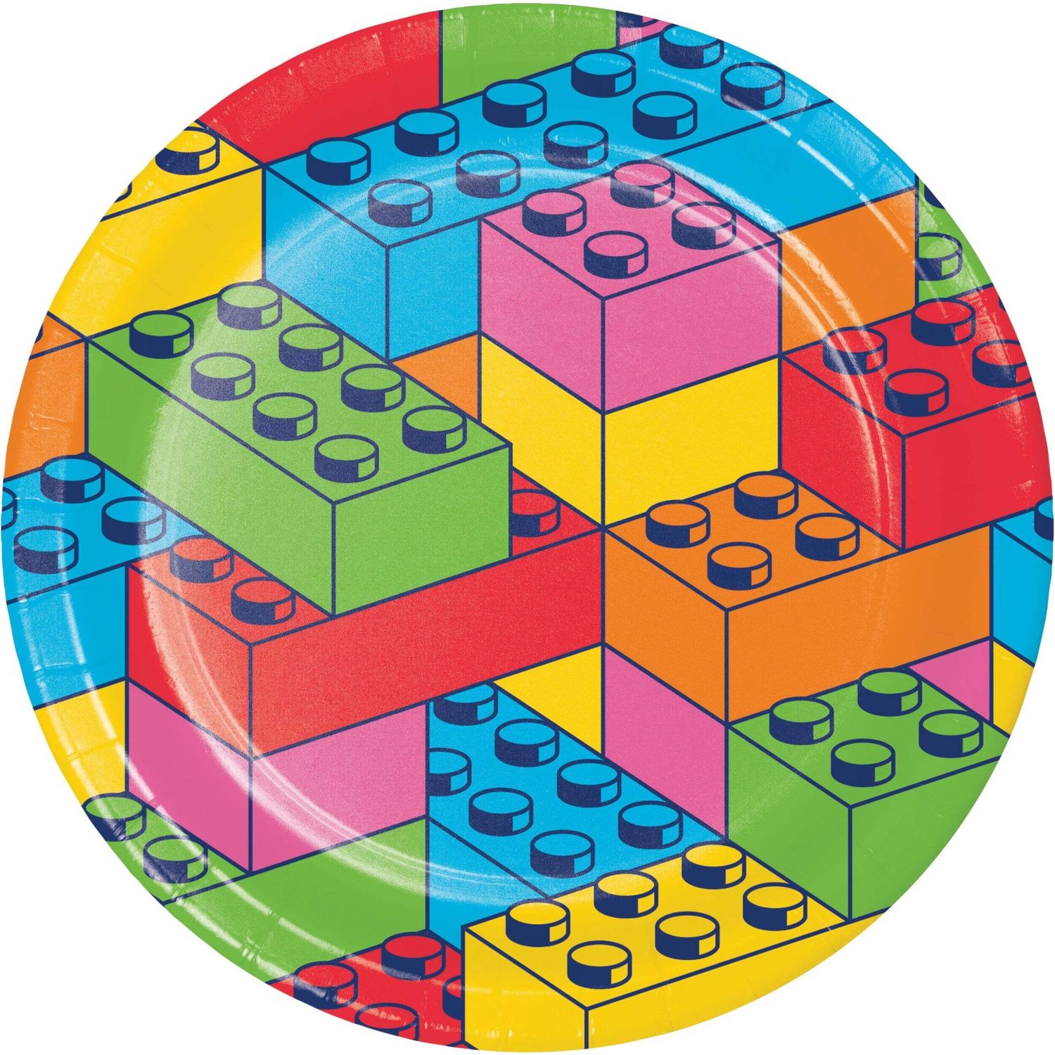 Block Bash Round Paper Disposable Dinner Plates, Multi-Colour, 9-in, 8-pk