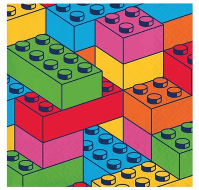 Block Bash Square Paper Disposable Beverage Napkins, Multi-Colour, 5-in, 16-pk