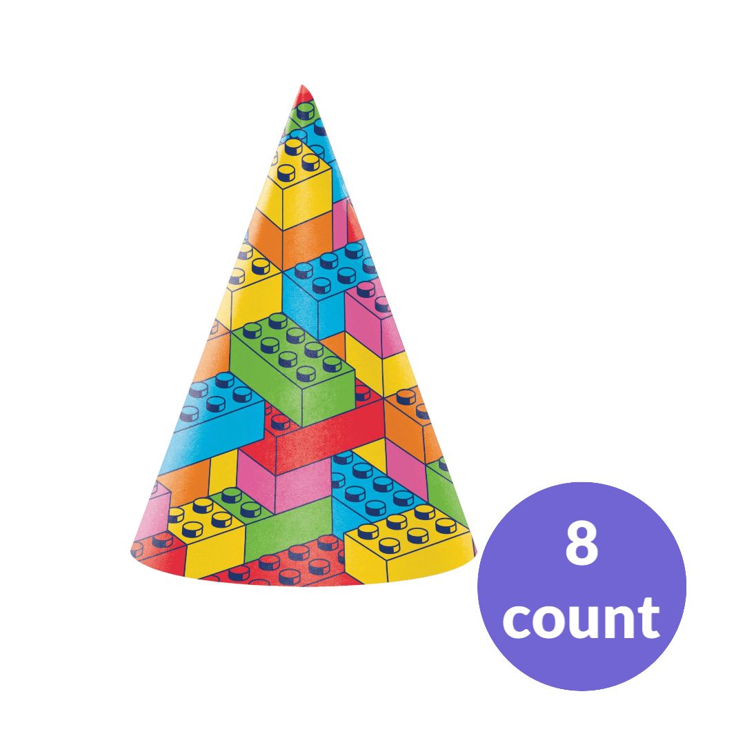 Block Bash Paper Birthday Hat, Multi-Colour, 8-pk