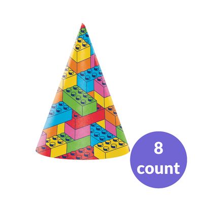 Block Bash Paper Birthday Hat, Multi-Colour, 8-pk