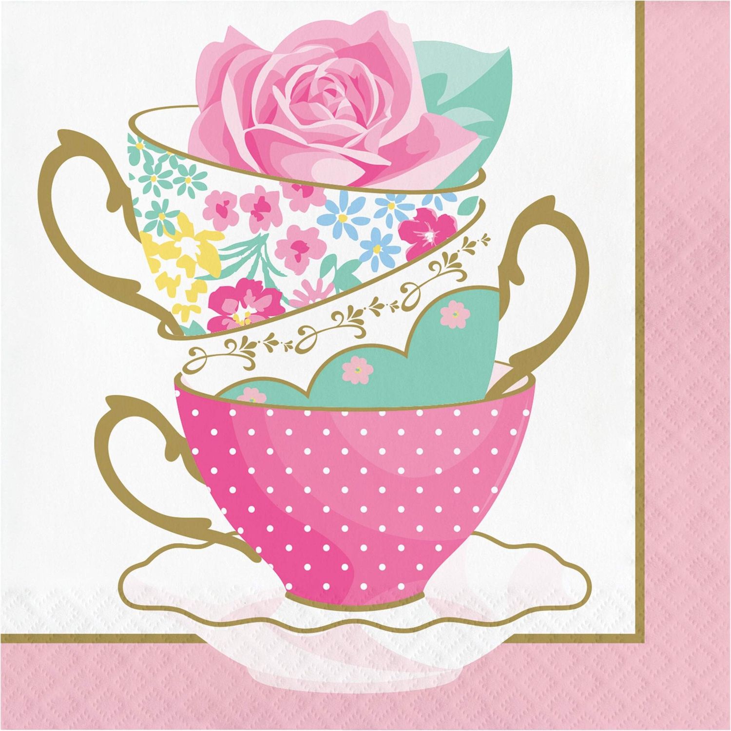 Floral Tea Party Square Paper Disposable Lunch Napkins, Pink, 6.5-in, 16-pk, 2-ply
