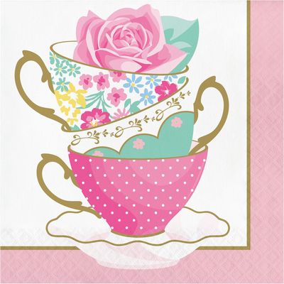 Floral Tea Party Square Paper Disposable Lunch Napkins, Pink, 6.5-in, 16-pk, 2-ply