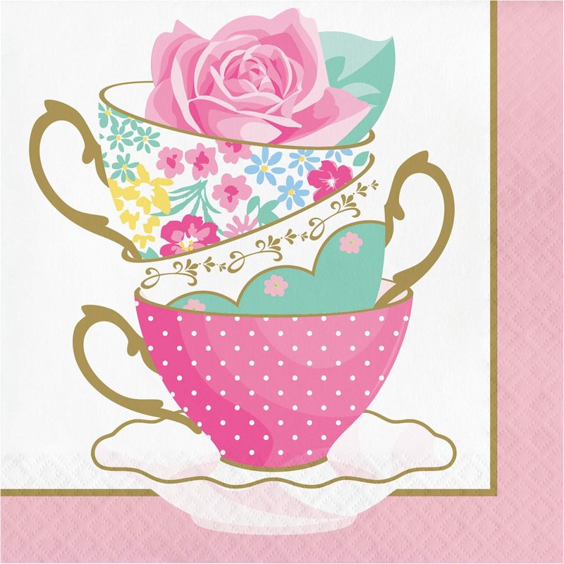 Floral Tea Party Square Paper Disposable Lunch Napkins, Pink, 6.5-in, 16-pk, 2-ply
