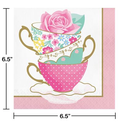 Floral Tea Party Square Paper Disposable Lunch Napkins, Pink, 6.5-in, 16-pk, 2-ply