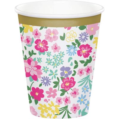 Floral Tea Party Paper Disposable Cups, Multi-Coloured, Floral, 9-oz, 8-pk