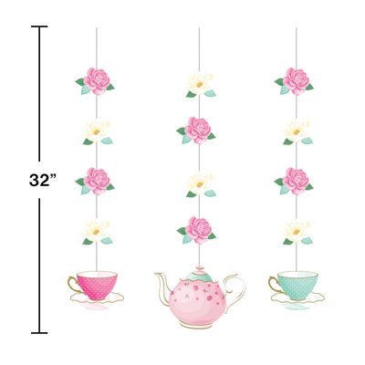 Floral Tea Party String Hanging Decorations, Pink/Blue, 32-in, 3-pk,
