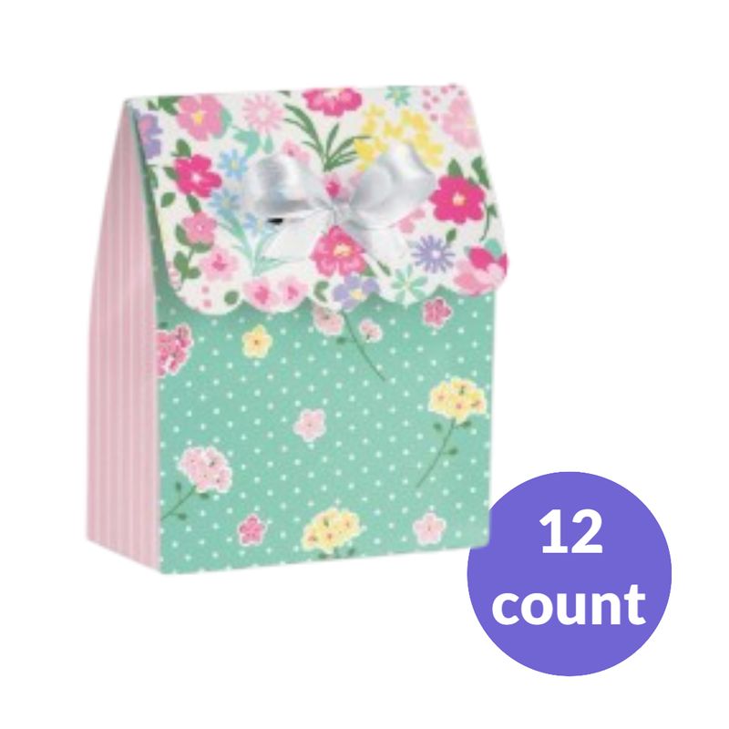 Floral Tea Party Foldable Paper Gift Bag Box, Blue/Pink, 4.5-in, 12-pk