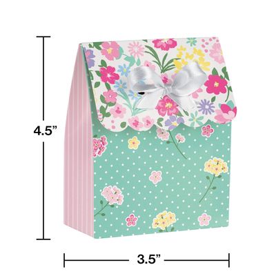 Floral Tea Party Foldable Paper Gift Bag Box, Blue/Pink, 4.5-in, 12-pk