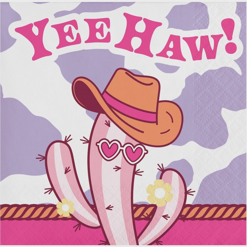 Yeehaw Boots and Bows Birthday Small Beverage Napkins, 16 Count