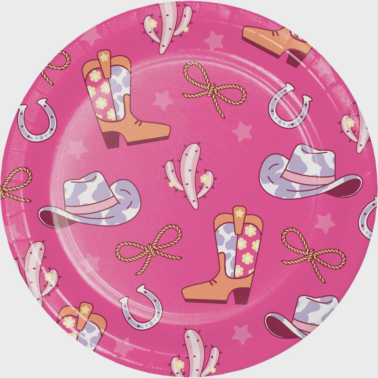Boots and Bows Birthday Large Round Lunch Paper Plates, 9 Inches, 8 Count