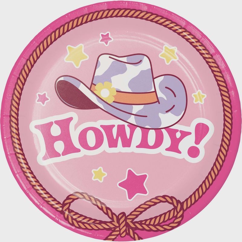 Boots and Bows Birthday Small Round Dessert Paper Plates, 7 Inches, 8 Count