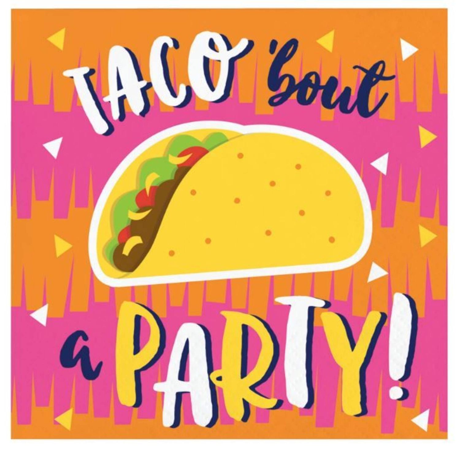 Fiesta &quot;Taco &#39;Bout a Party&quot; Square Paper Disposable Beverage Napkins, Pink/Orange, 5-in, 16-pk, 2-ply