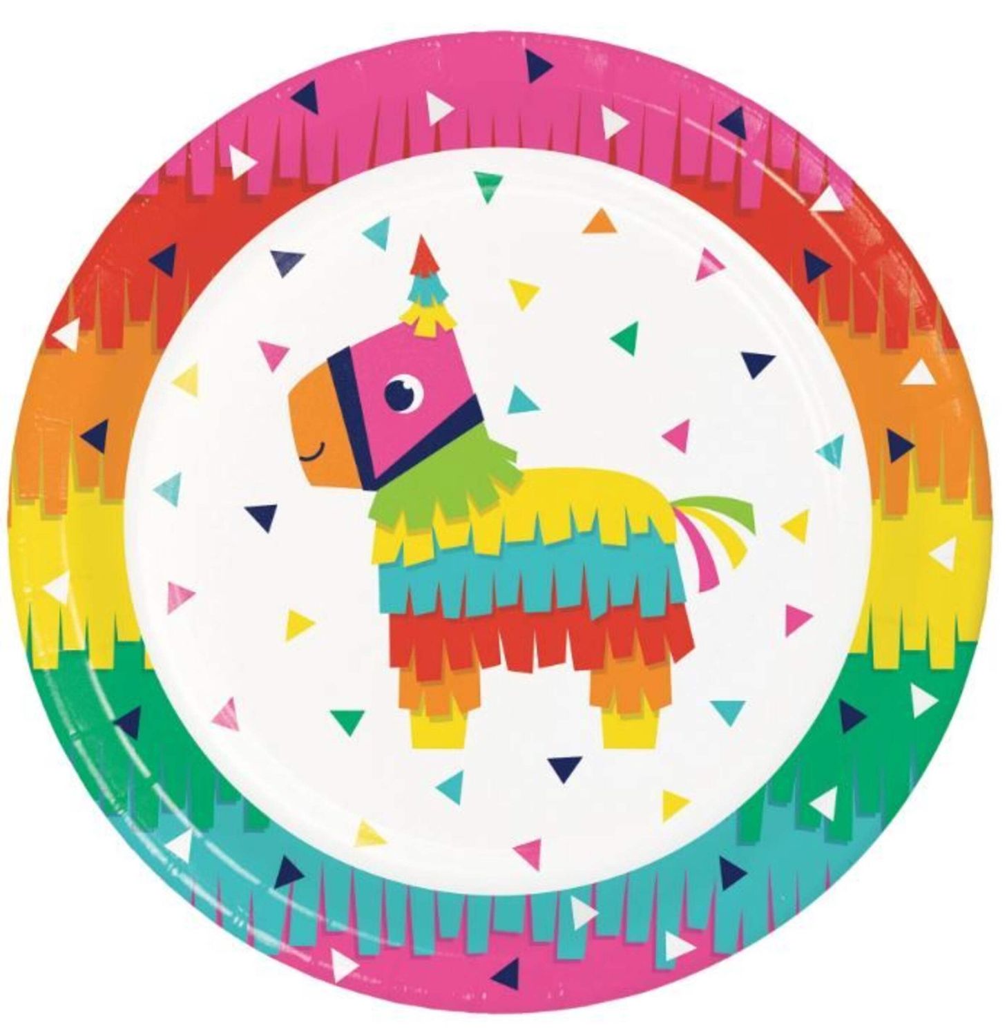Fiesta Donkey Round Paper Disposable Lunch Plates, Multi-Coloured, 9-in, 8-pk