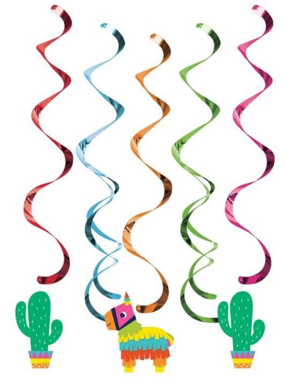 Fiesta Swirl Hanging Decorations, Green/Orange, 39-in, 5-pk