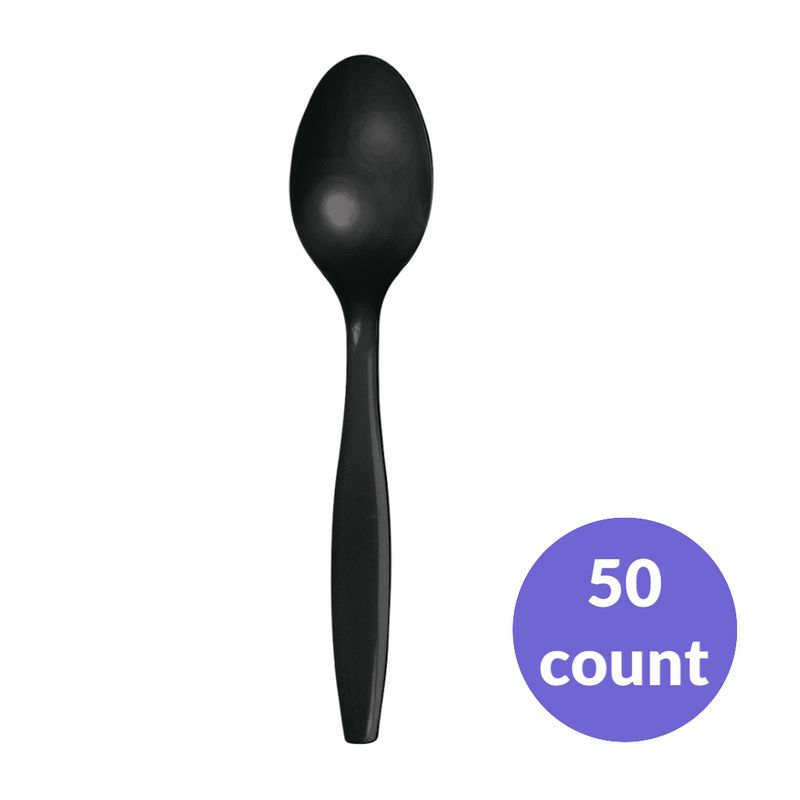Black Heavyweight Premium Plastic Spoons – 50 Count