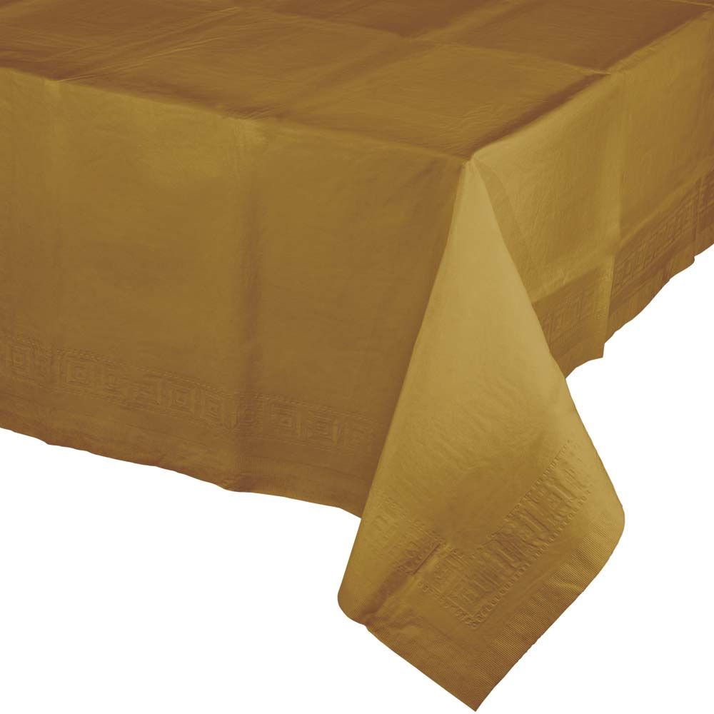 Gold Paper-Plastic Lined Tablecover – 54&quot; x 108&quot; (3-Ply)