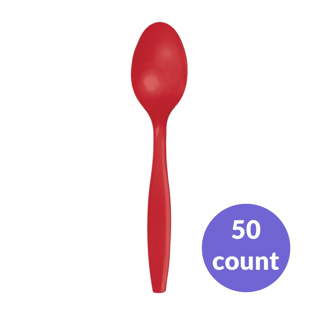 Red Premium Heavyweight Plastic Spoons – 50ct