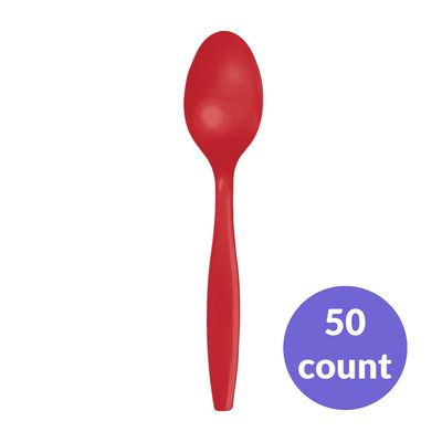 Red Premium Heavyweight Plastic Spoons – 50ct