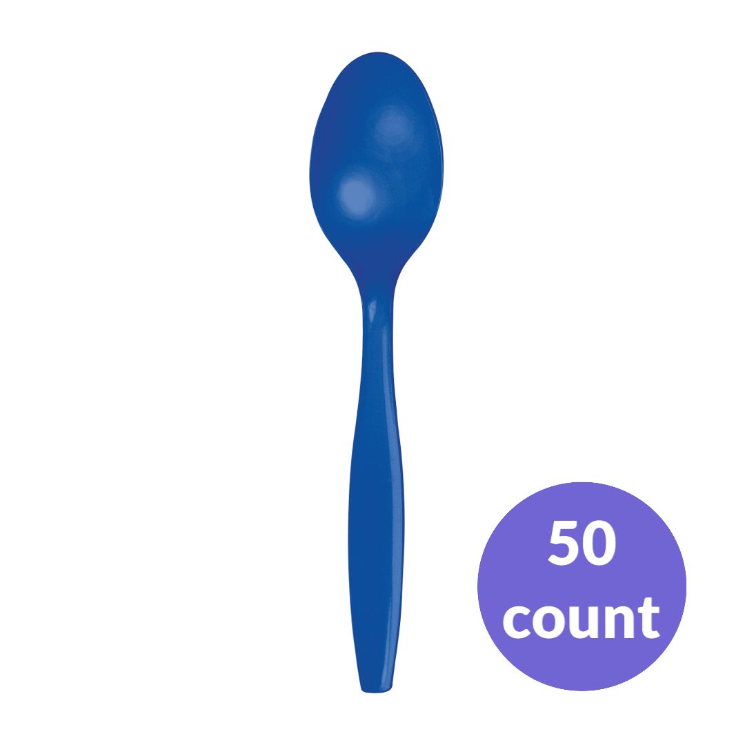 Royal-blue Premium Heavyweight Plastic Spoons – 50ct