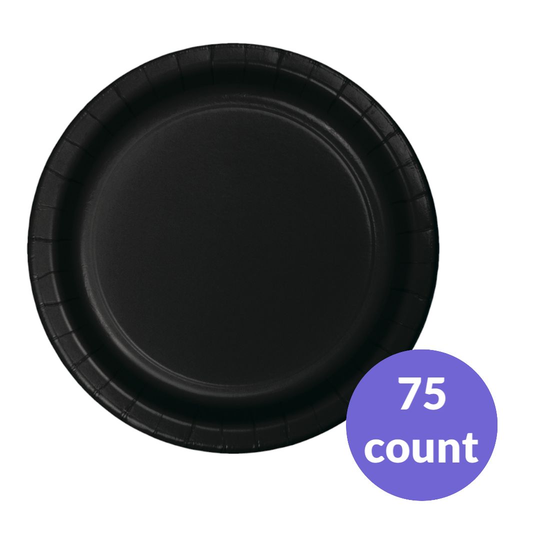 Black 7-Inch Dessert Paper Plates – 75ct