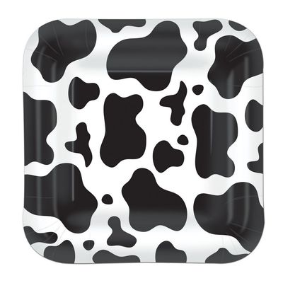 Cow Print Square Paper Plates – 9&quot;, 8 ct