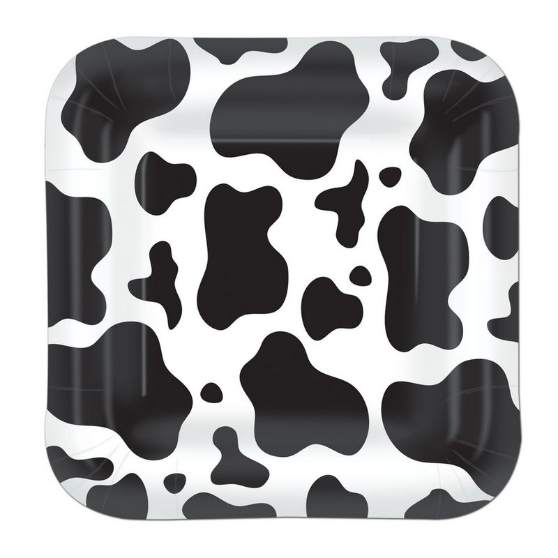 Cow Print Square Paper Plates – 9&quot;, 8 ct
