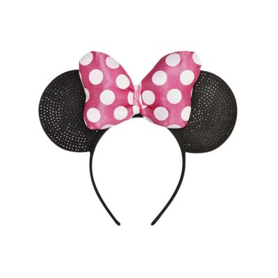 Minnie Mouse Glitter Headband with Ears &amp; Bow, Pink/Black Polka Dots, One Size