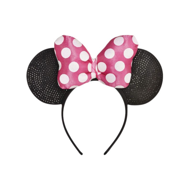 Minnie Mouse Glitter Headband with Ears &amp; Bow, Pink/Black Polka Dots, One Size