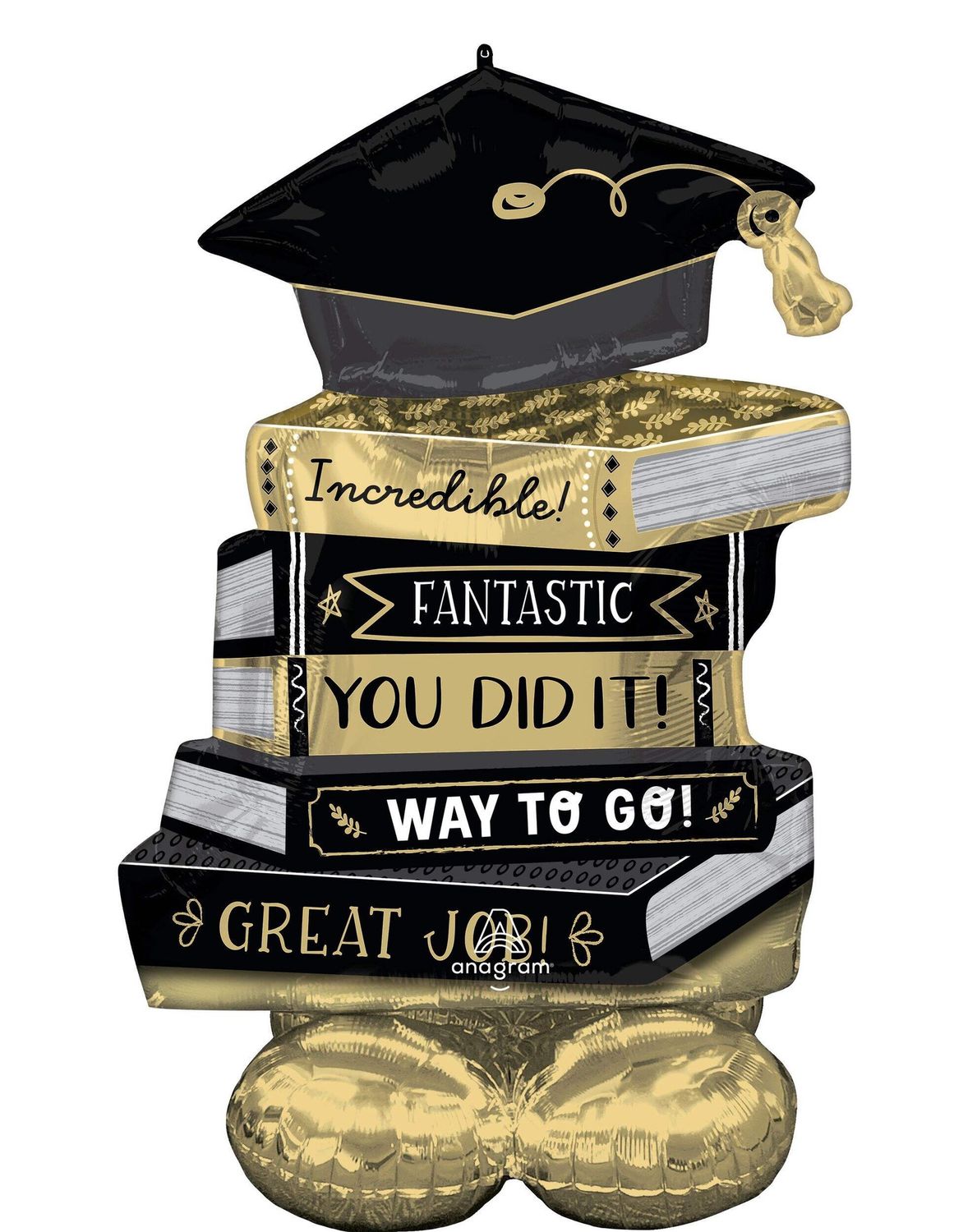&quot;You Did It&quot; Books Satin Foil Balloon, Gold/Black, 20-in, Air-Filled
