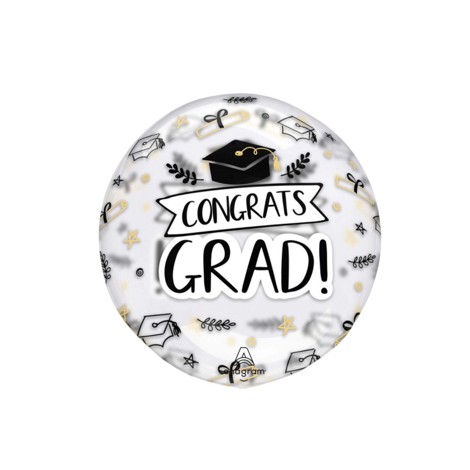 &quot;Congrats Grad&quot; Orbz Transparent Print Clearz Foil Balloon, Black/White, 17-in