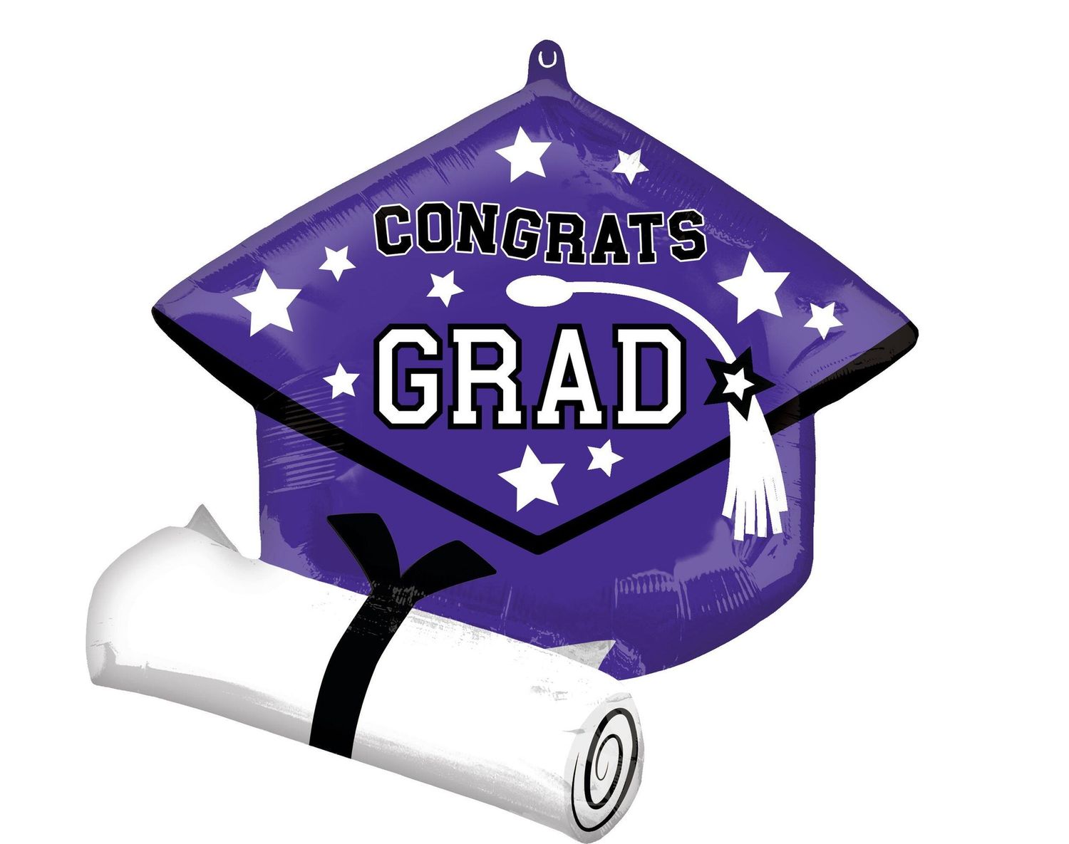 School Colours &quot;Congrats Grad&quot; Graduation Cap Satin Foil Balloon, Purple, 24-in