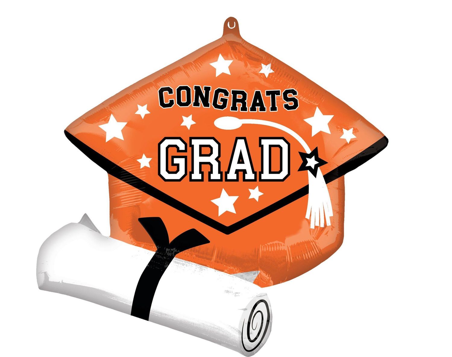 &quot;Congrats Grad&quot; Graduation Cap Satin Foil Balloon, Orange, 24-in, Helium Inflation &amp; Ribbon Included