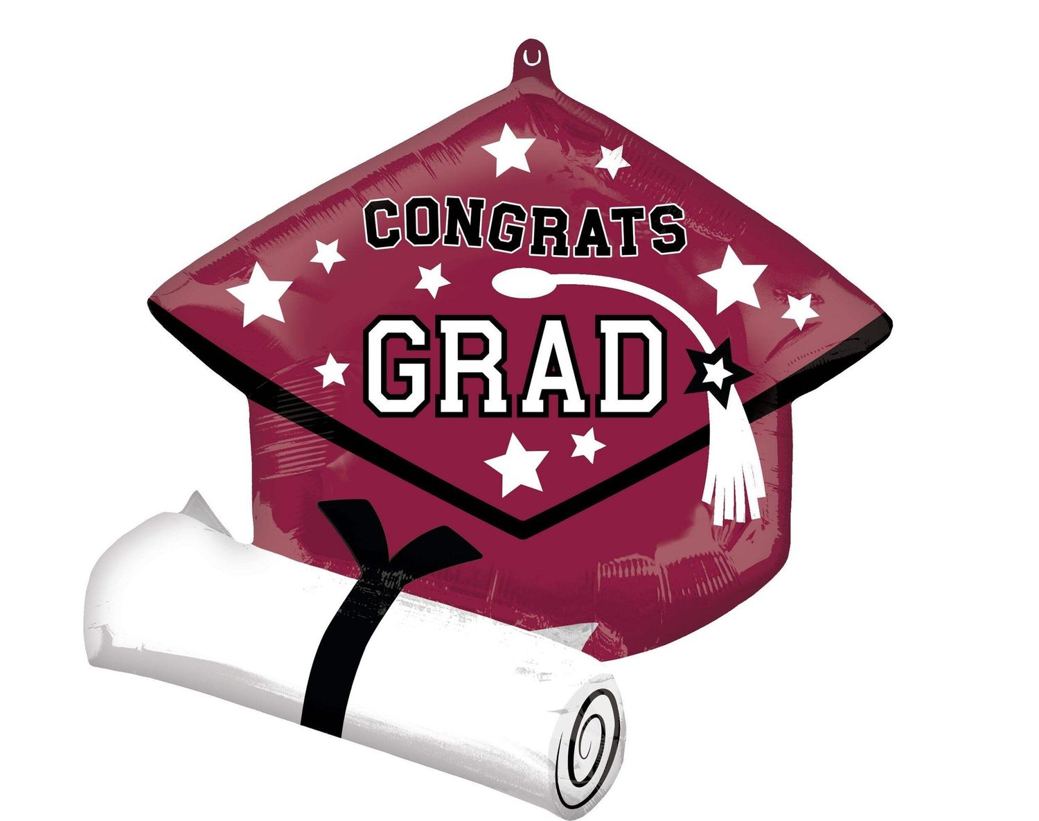 &quot;Congrats Grad&quot; Graduation Cap Satin Foil Balloon, Maroon, 24-in