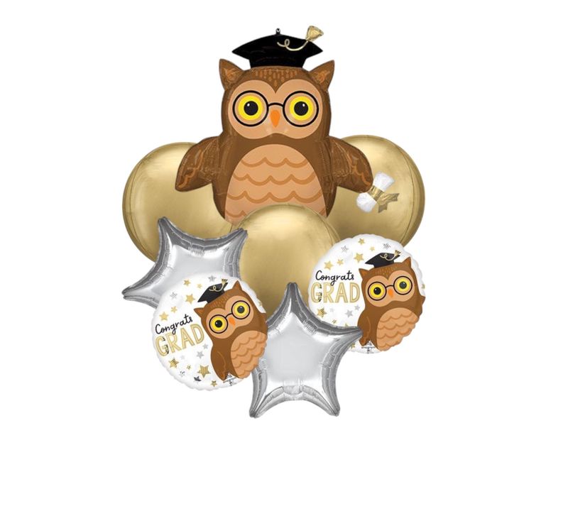 Celebrate your graduate&#39;s achievement with the Congrats Grad Owl Premium Balloon Bouquet – 8-Piece