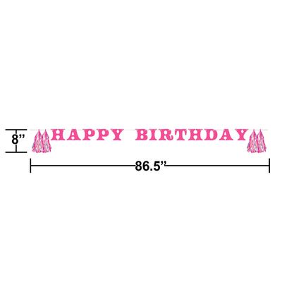 Boots &amp; Bows Pink "Happy Birthday" Letter Banner with Tassels