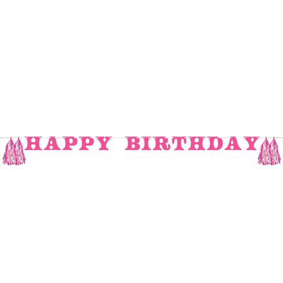 Boots &amp; Bows Pink &quot;Happy Birthday&quot; Letter Banner with Tassels