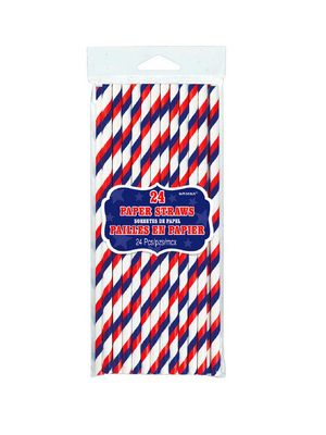 Red, White &amp; Blue Stripe Paper Straws – 24CT